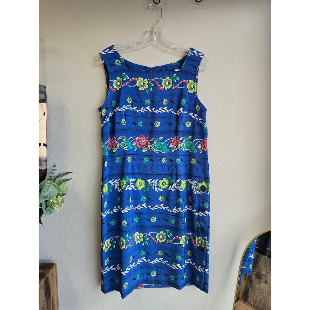 Sag‎ Harbor Floral Vintage 90s Sleeveless Blue Shift Dress 12P